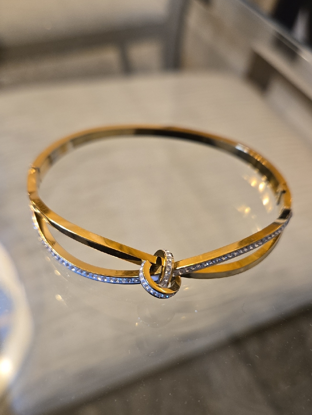 Gold Infinity Cross CZ High Polished Click Bangle Bracelet - Women Jewelry